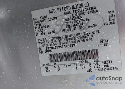 2005 Ford Ranger Super Cab from USA, damaged, VIN 1FTZR45E95PA48989